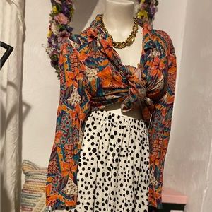 Black spotted long flowy skirt